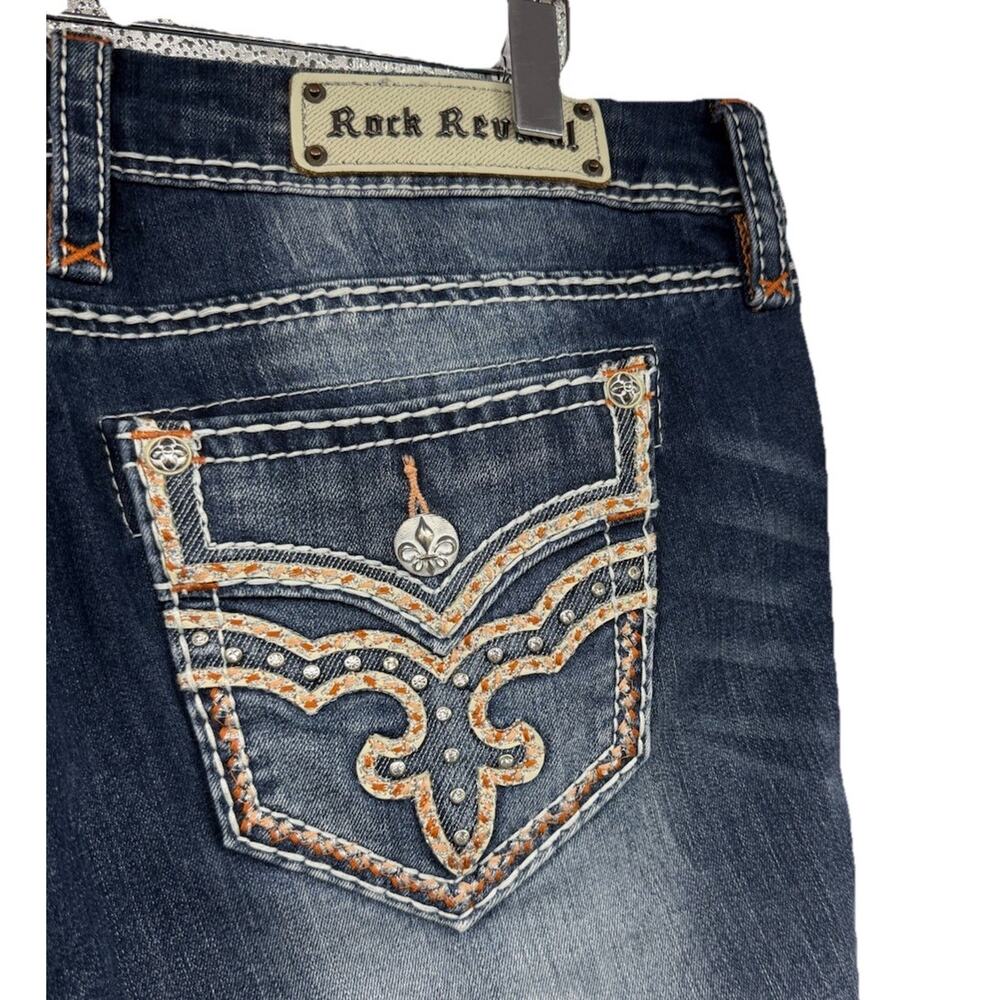 Rock Revival Delara Mid Rise Curvy‎ Crop Jeans Dark Wash Bling Thick Stitch 33